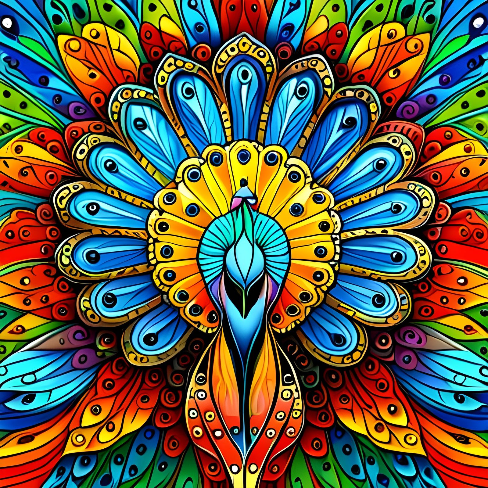 Colored intricate peacock coloring page