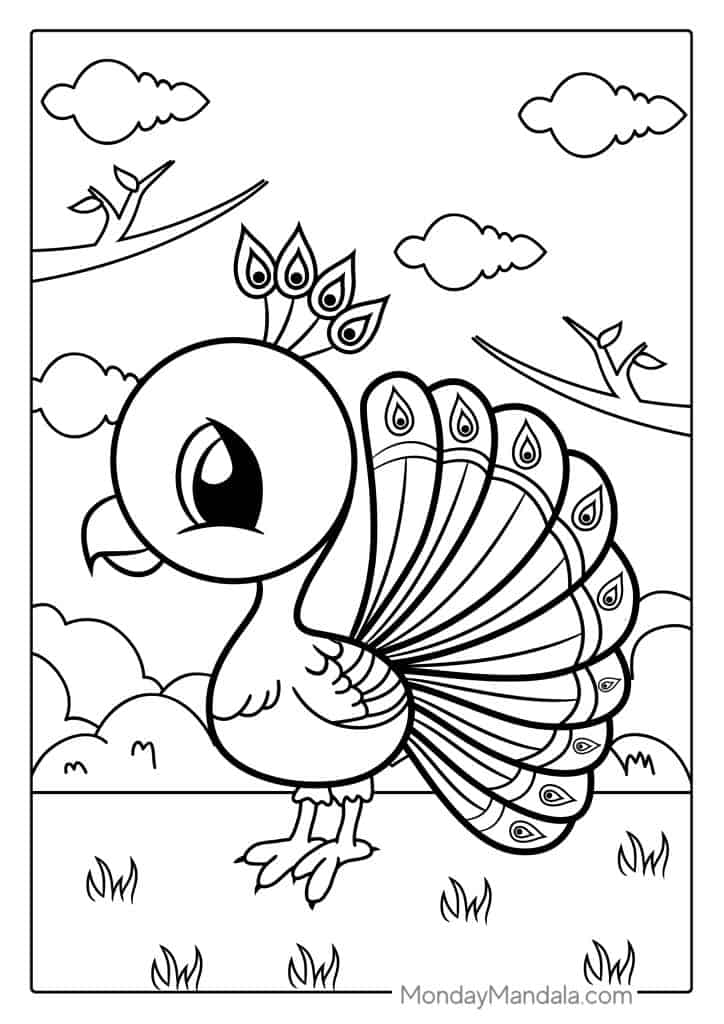 Peacock coloring pages free pdf printables