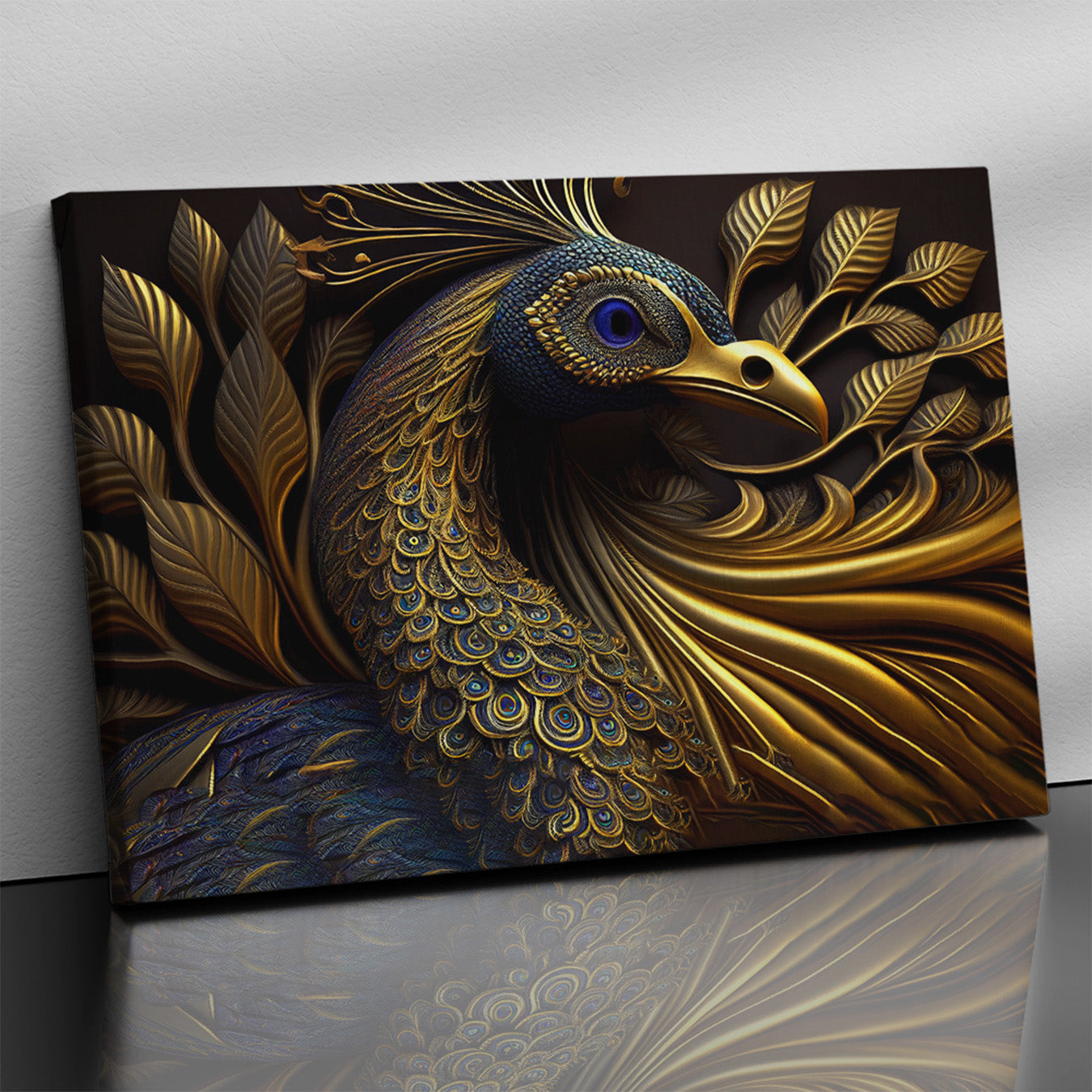 Beautiful black and golden color peacock art canvas patg