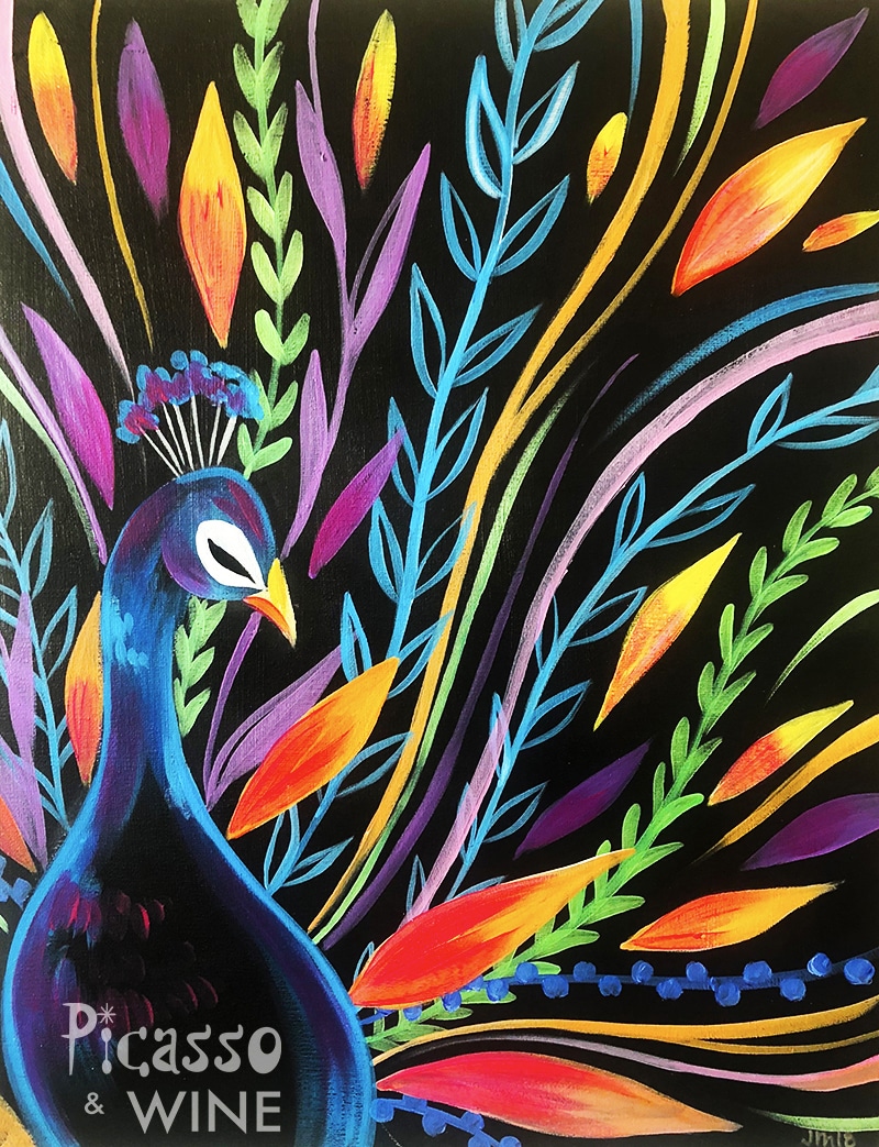 Abstract peacock picasso wine