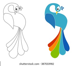 Peacock coloring page isolated on white stock illustration