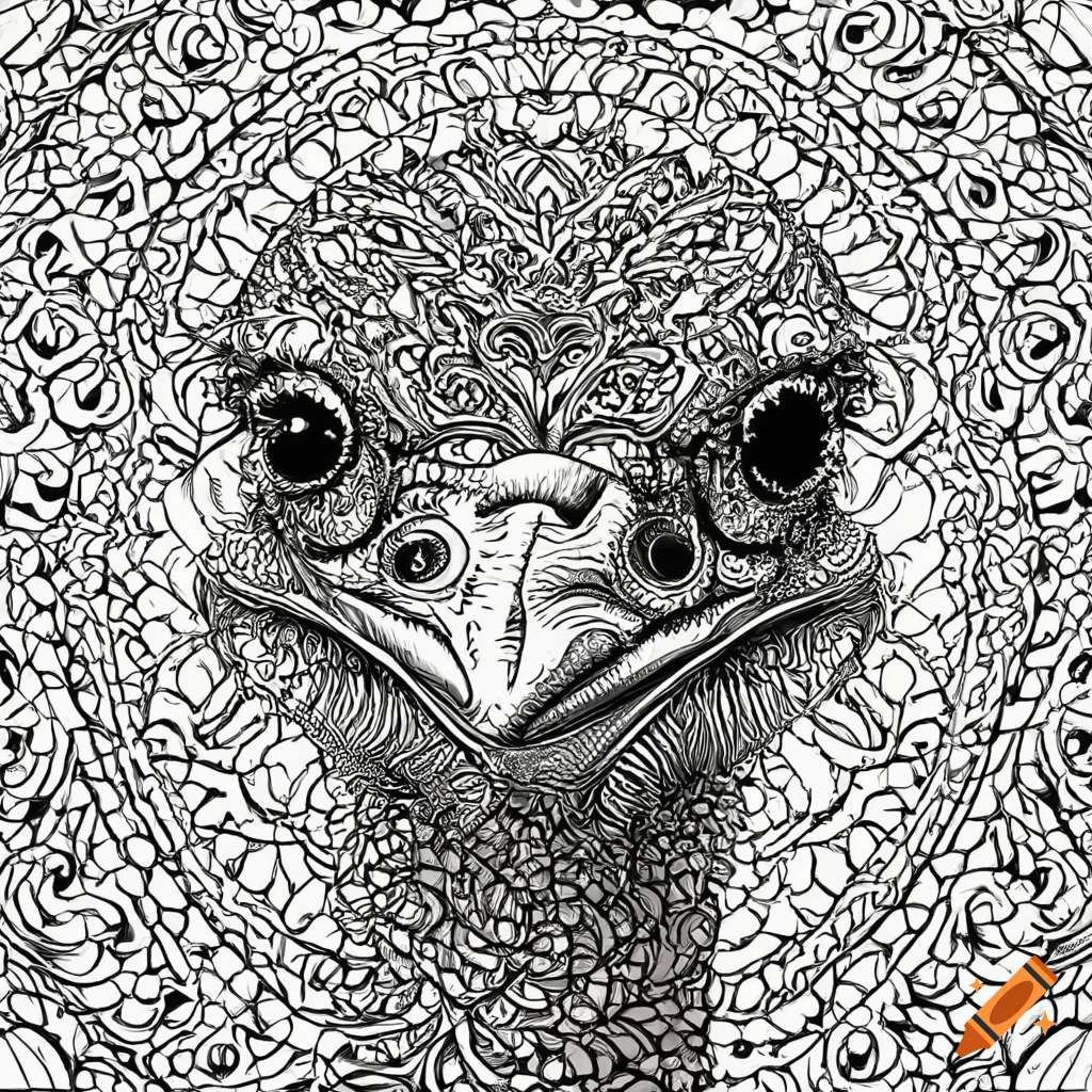 Coloring page for adults mandala ostrich image front face color white background mini elastic clean line art beautiful line art hd ar on