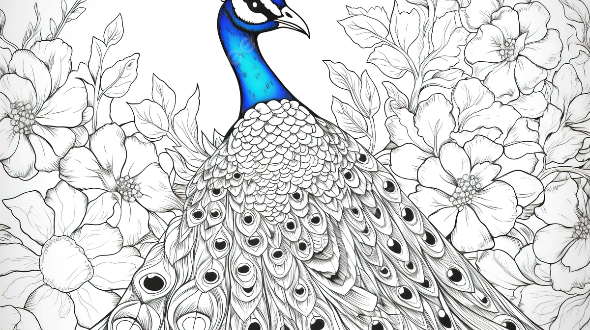 Peacock color drawing peacock coloring pages with flowers background peacock coloring picture background image and wallpaper for free download