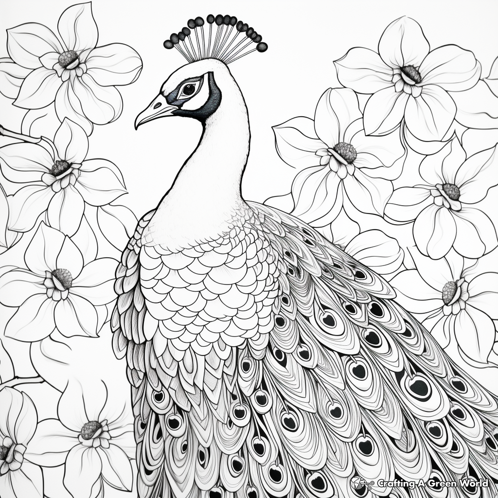 Realistic peacock coloring pages