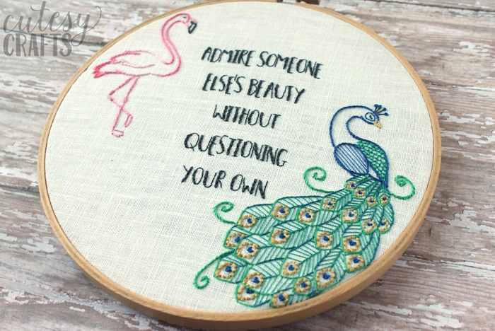 Flamingo and peacock embroidery pattern