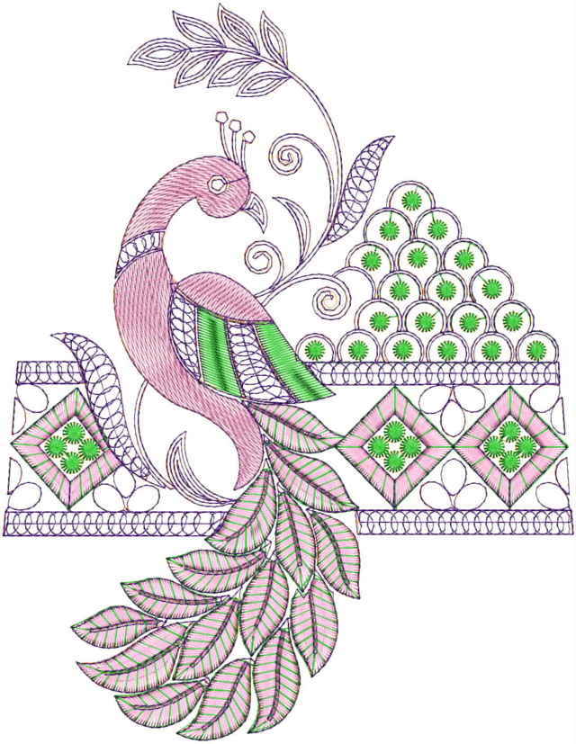 Peacock concept figure butta embroidery design