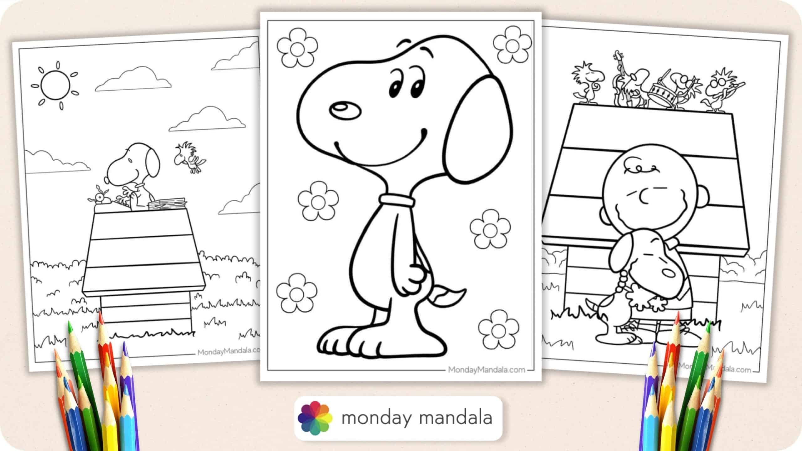 Peanuts snoopy coloring pages free pdf printables