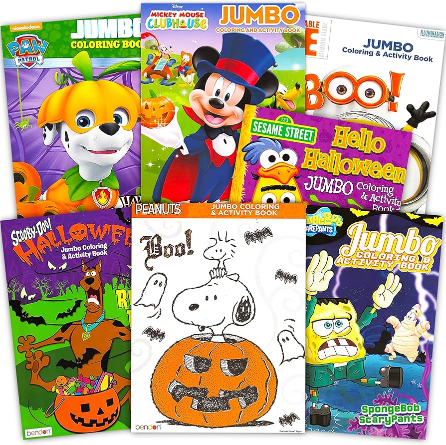 Disney peanuts halloween coloring books super set with crayons kids toddlers books featuring disney mickey mouse minnie mouse charlie brown and more home