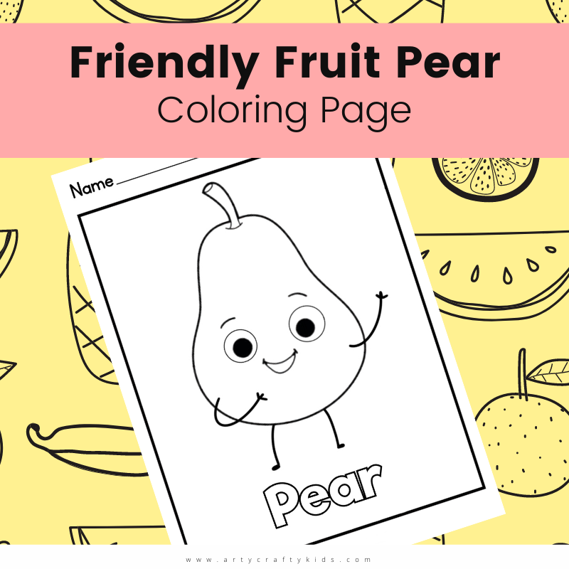 Friendly fruit pear coloring page