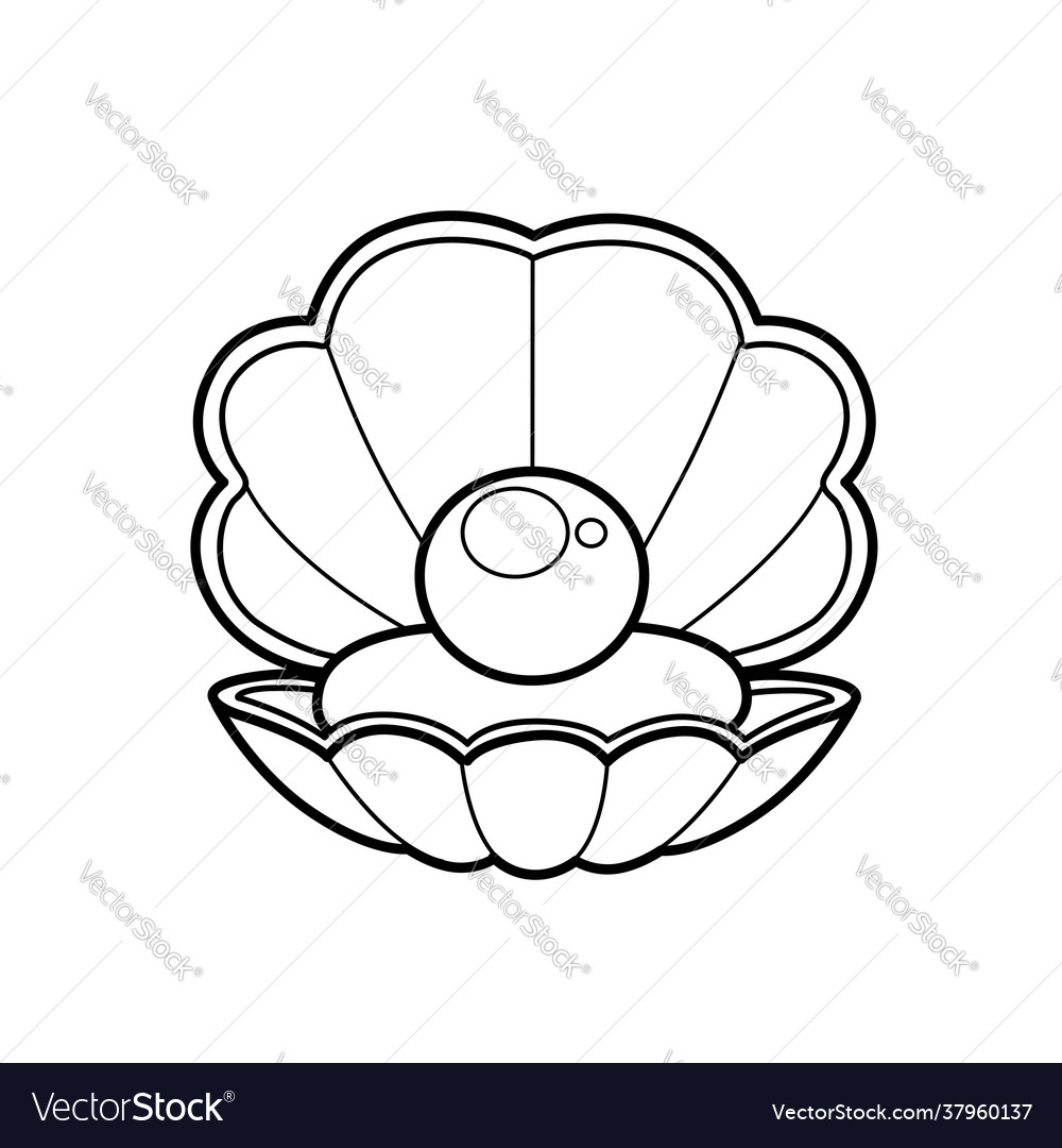 Open shell with pearl outlined for coloring page vector image