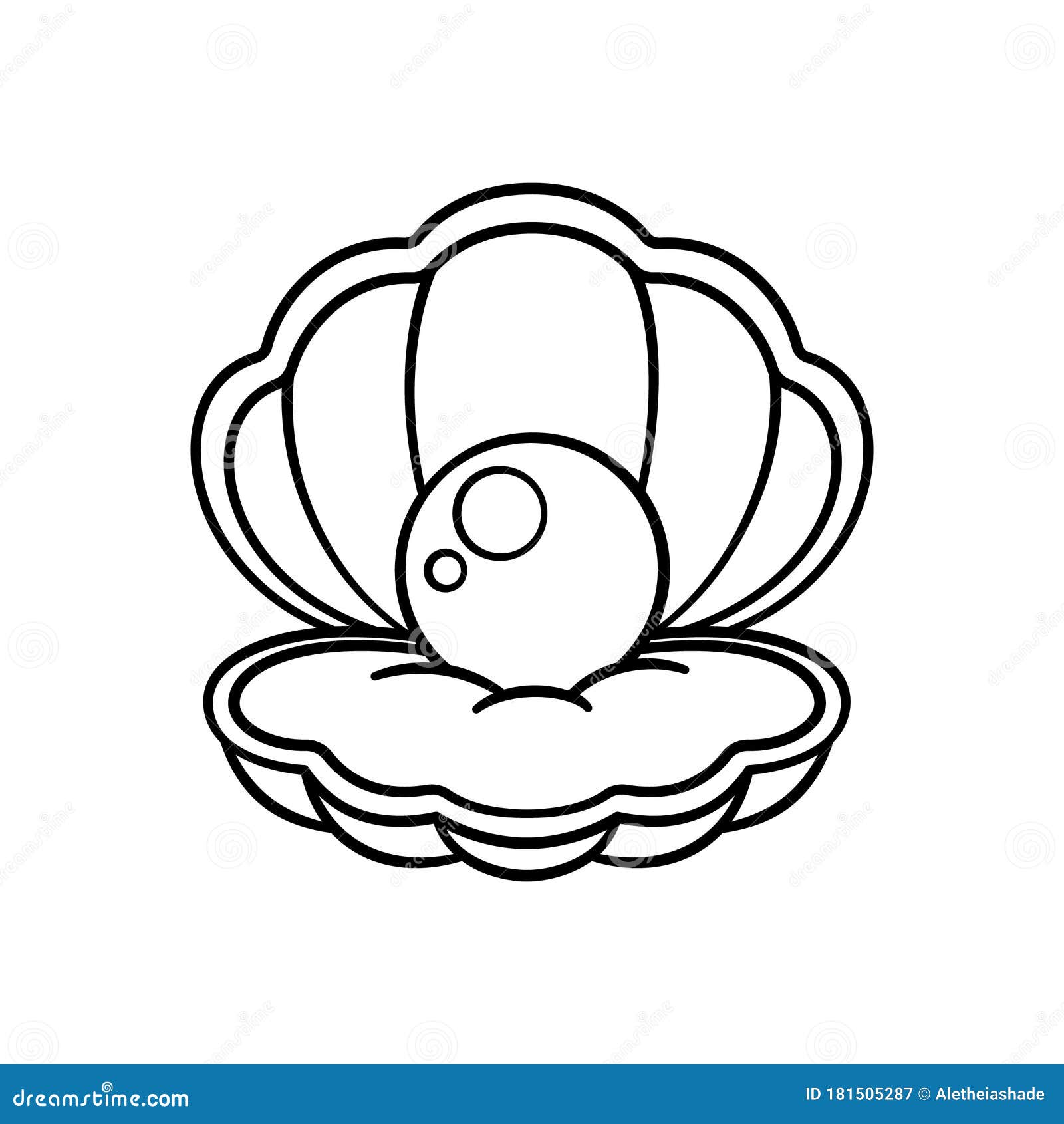 Cartoon shell with pearl outline coloring book page element vector illustration art design stock vector