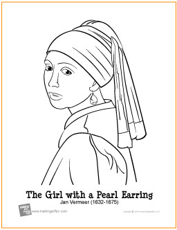 The girl with a pearl earring vermeer free printable coloring page