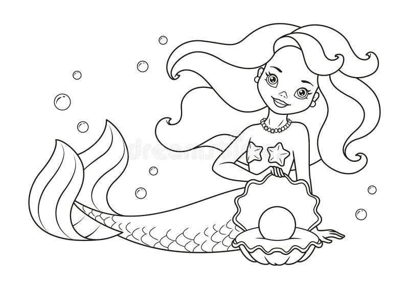 Mermaid with pearl coloring page stock vector