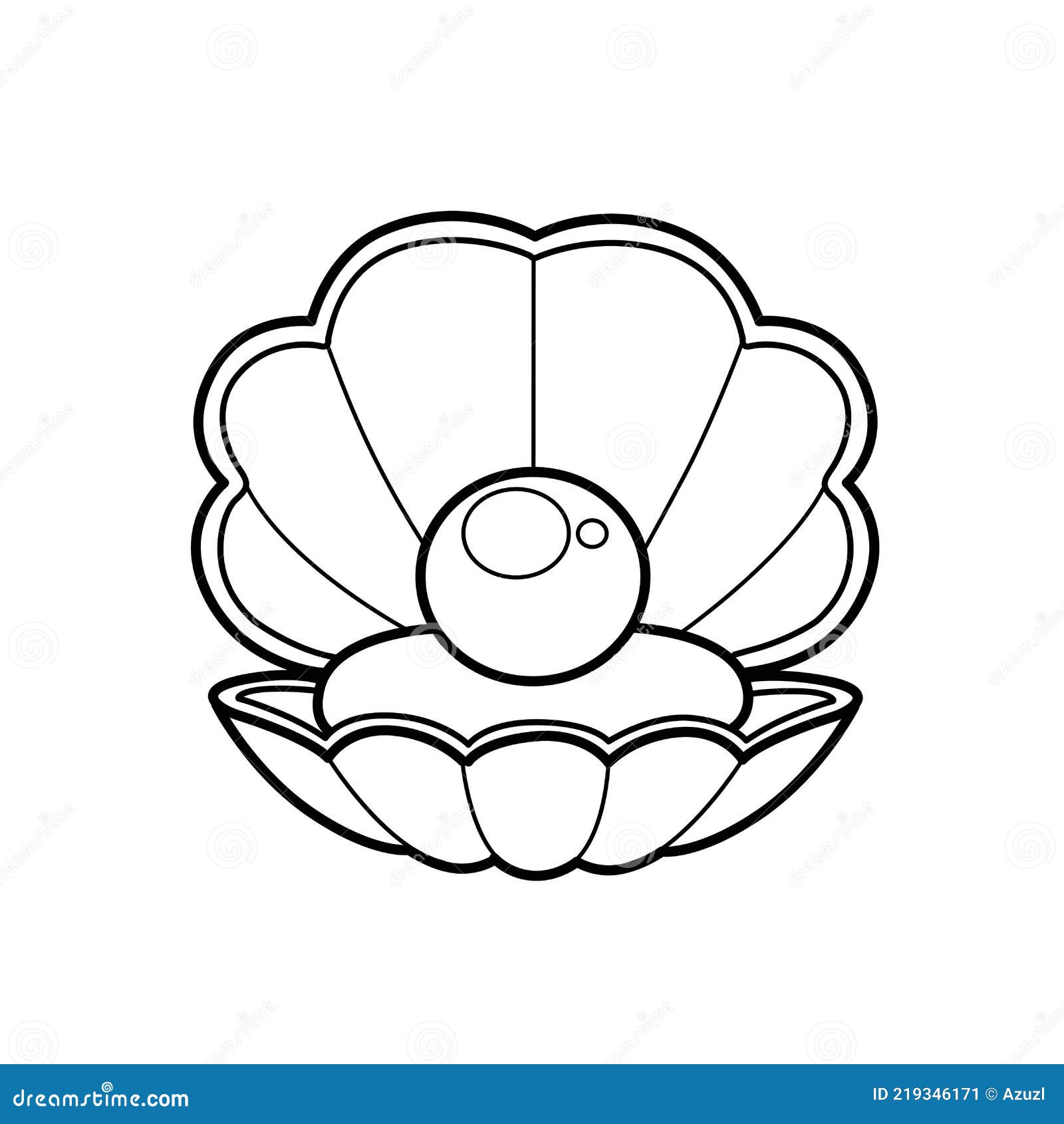 Open shell with pearl outlined for coloring page isolated on white stock illustration