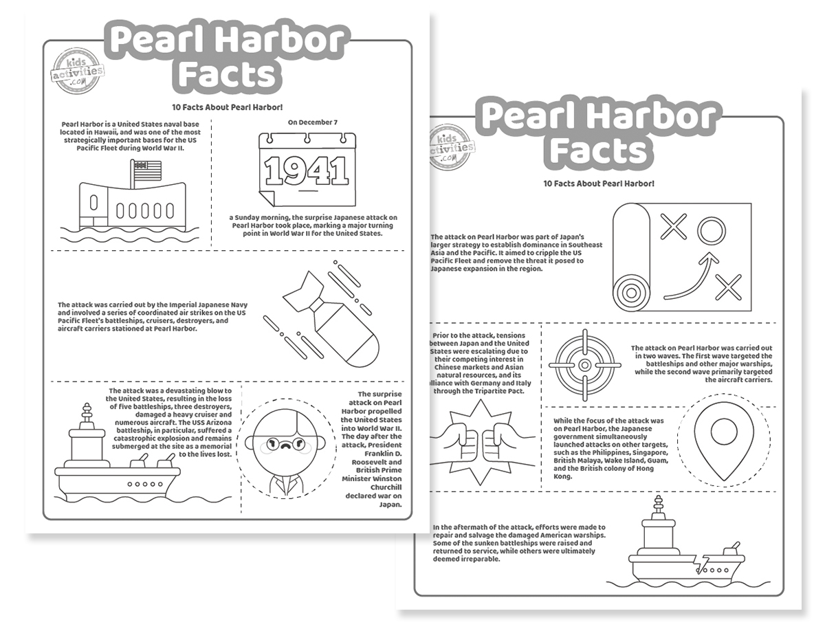 Intriguing pearl harbor facts coloring pages kids activities blog