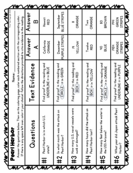 Pearl harbor color by number reading passage and text marking