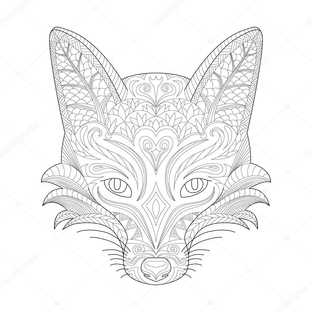 Fox head line art children adult coloring book vector graphic