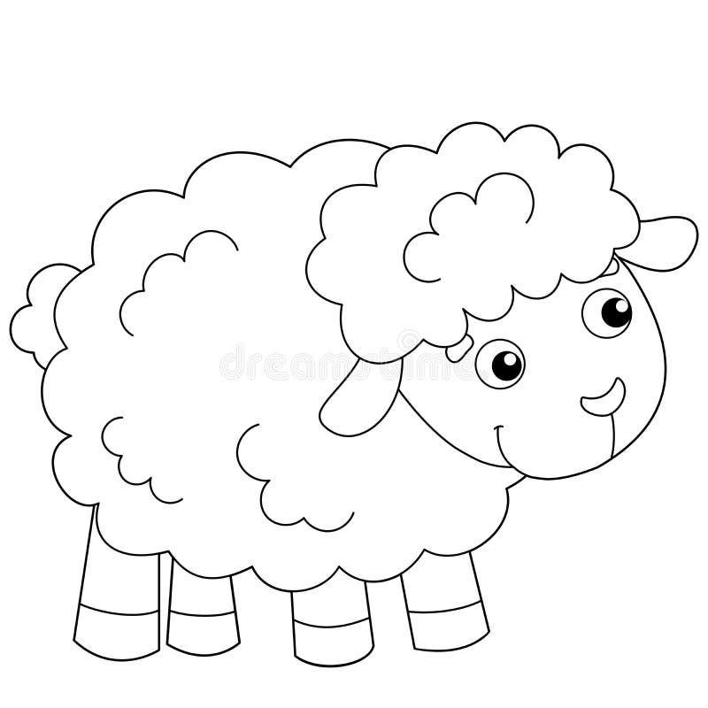 Contorno della pagina di colorazione di pecore o agnello da disegno animali da allevamento libro di colorazione per bambini illustrazione vettoriale