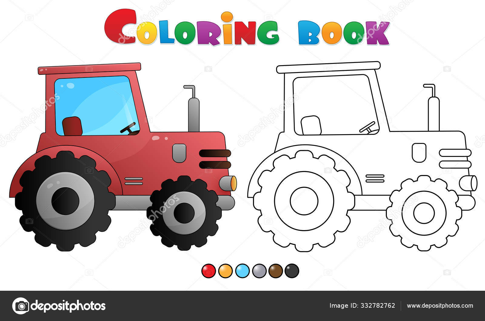 Disegno da colorare profilo del trattore a cartoni animati trasporto libro da colorare per bambini