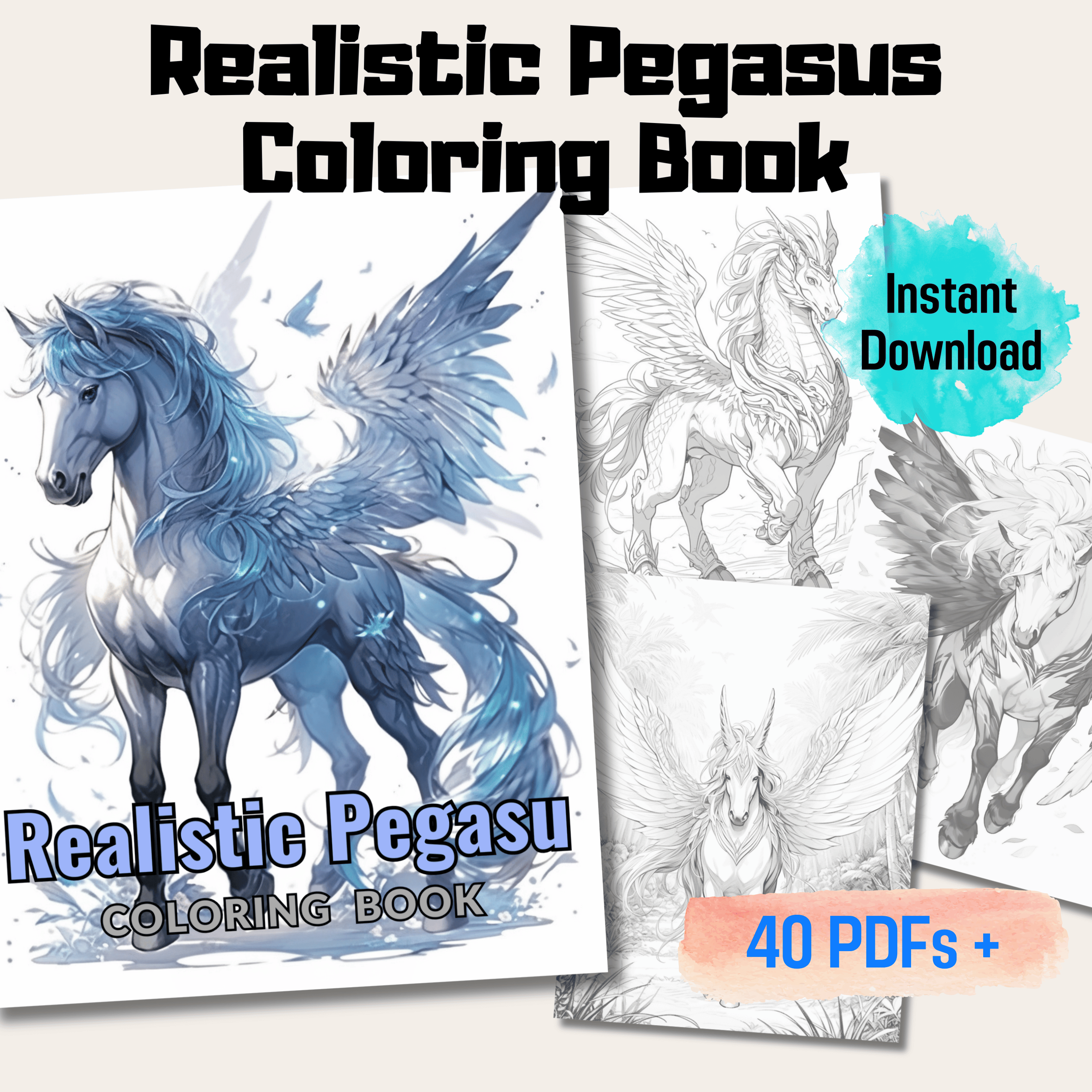 Pages realistic pegasus grayscale coloring book instant download â funny print for you