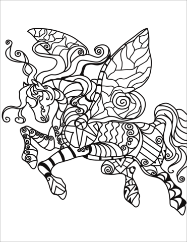 Pegasus zentangle coloring page free printable coloring pages