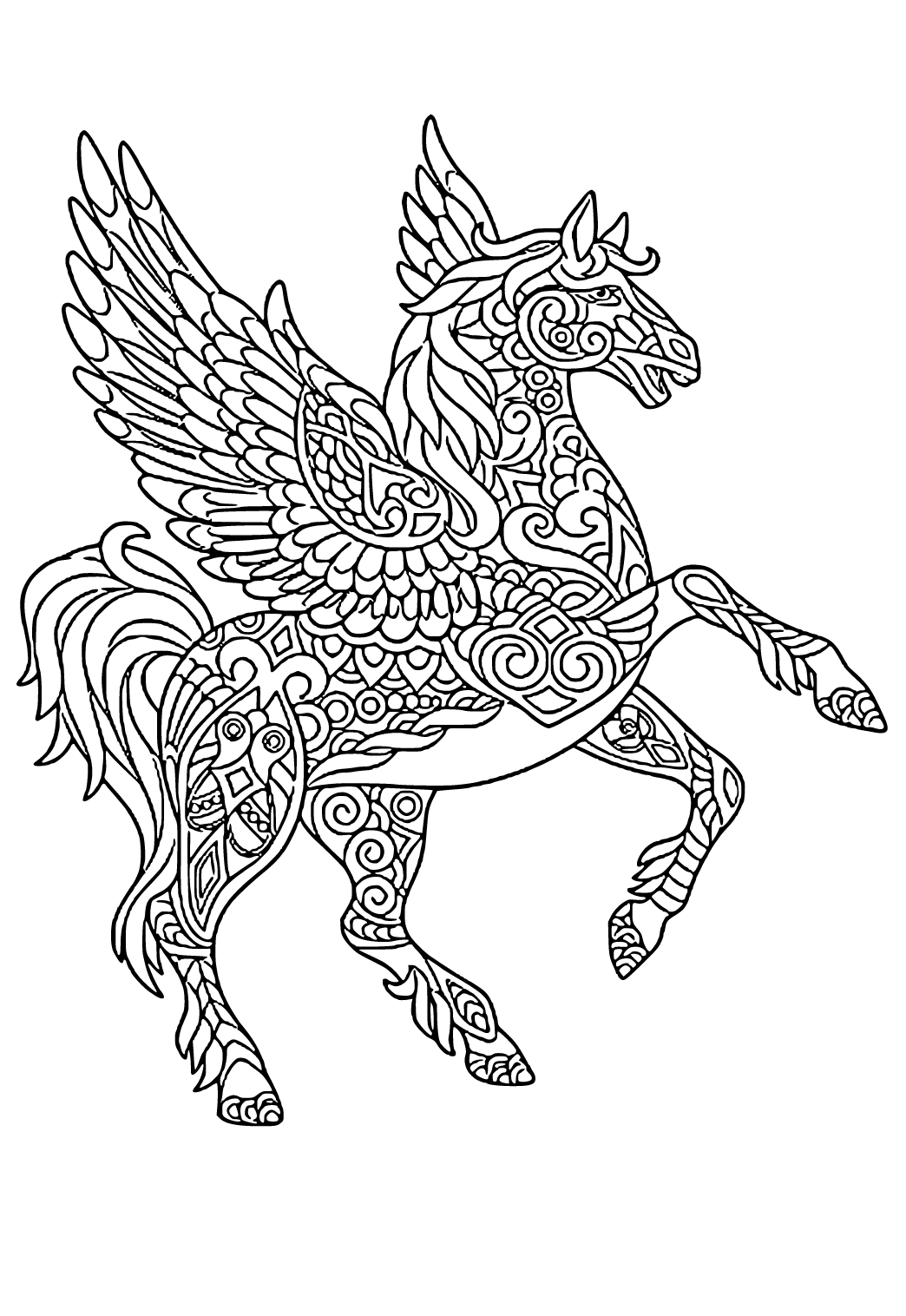 Free printable pegasus mandala coloring page for adults and kids