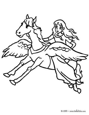 Fairy on pegasus back coloring pages