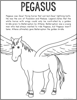 Pegasus greek mythology coloring page greek god ancient history worksheet