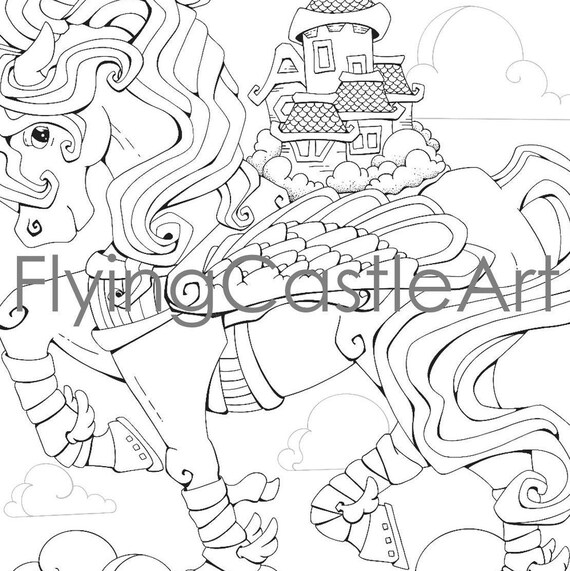 Pegasus castle printable coloring page coloring book sheet