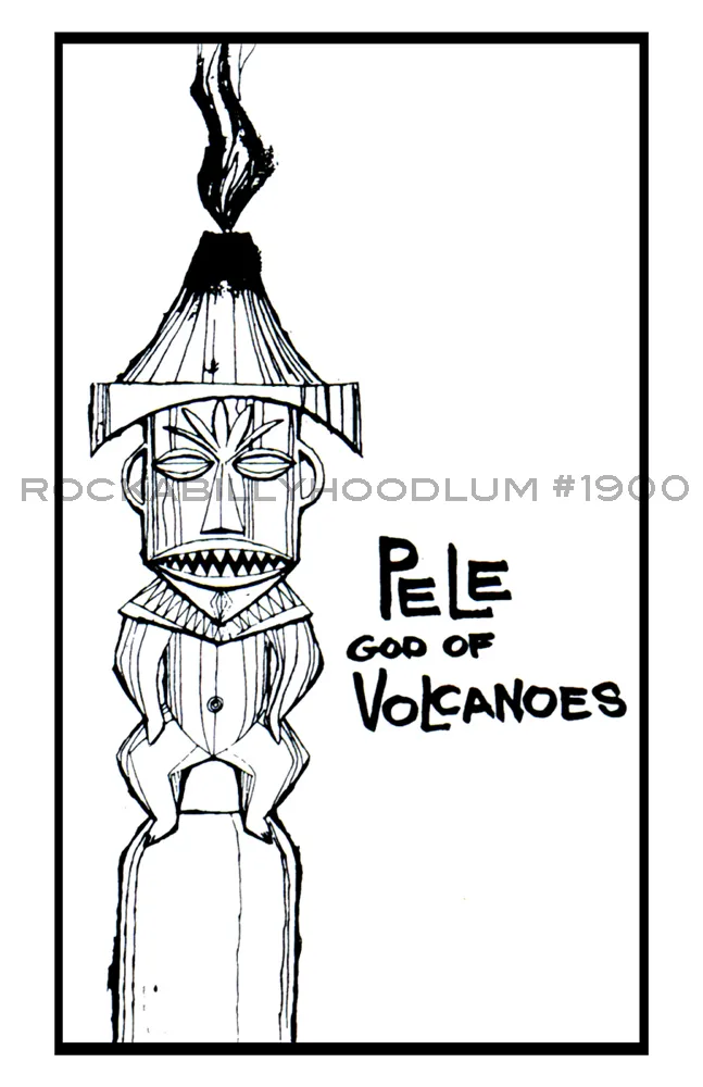 Tiki poster x polynesian retro tiki bar lounge cktail pele volcano god