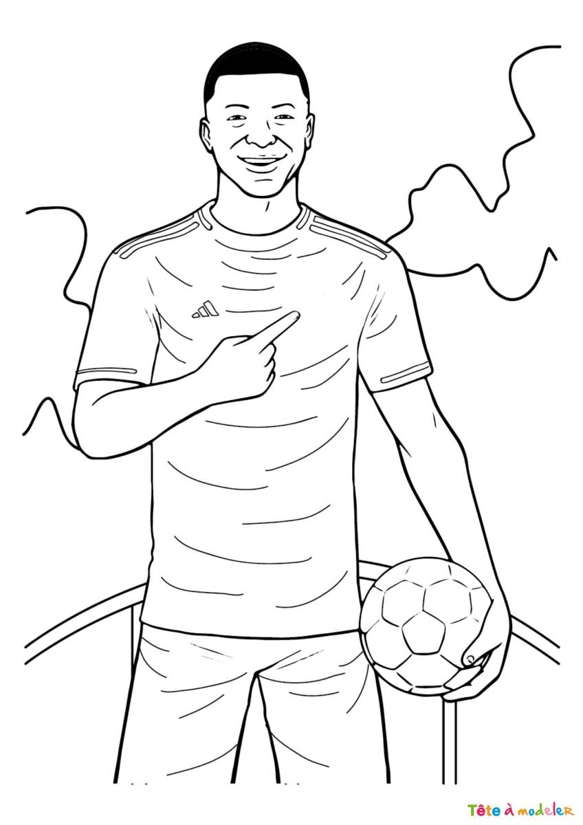 Coloriage de kylian mbappe ã imprimer avec tãªte ã modeler