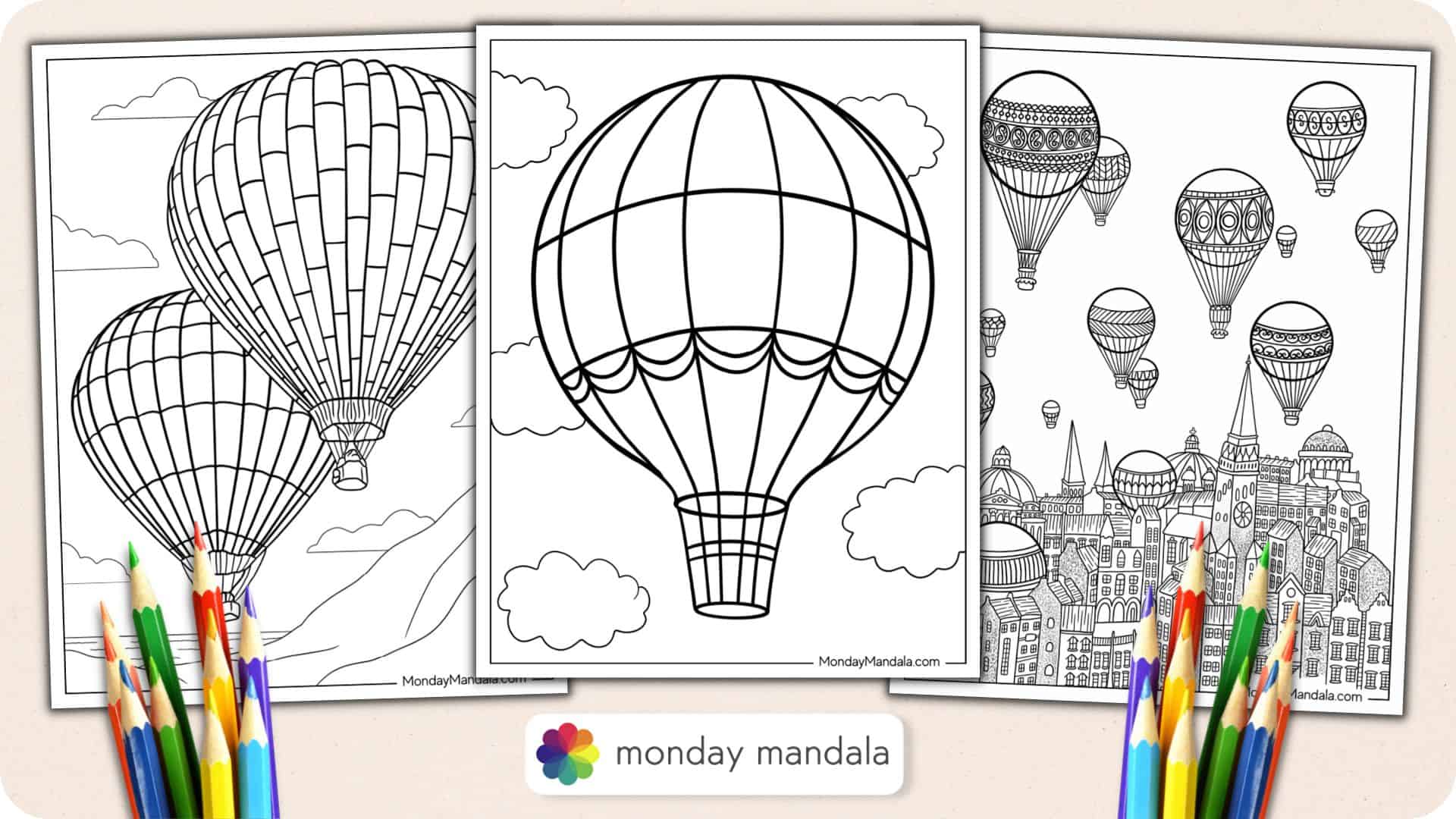 Hot air balloon coloring pages free pdf printables