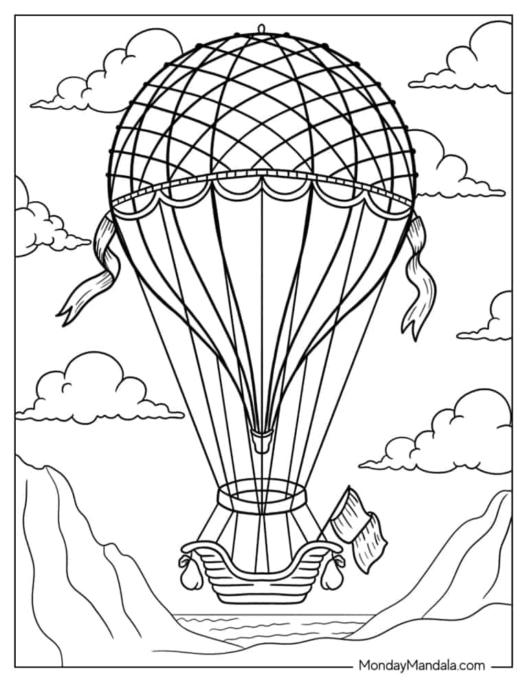 Hot air balloon coloring pages free pdf printables