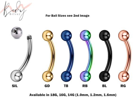 Curved barbell eyebrow piercing bent barbell body piercing for ear tragus helix earring stud daith lip rook piercing vacuum plated