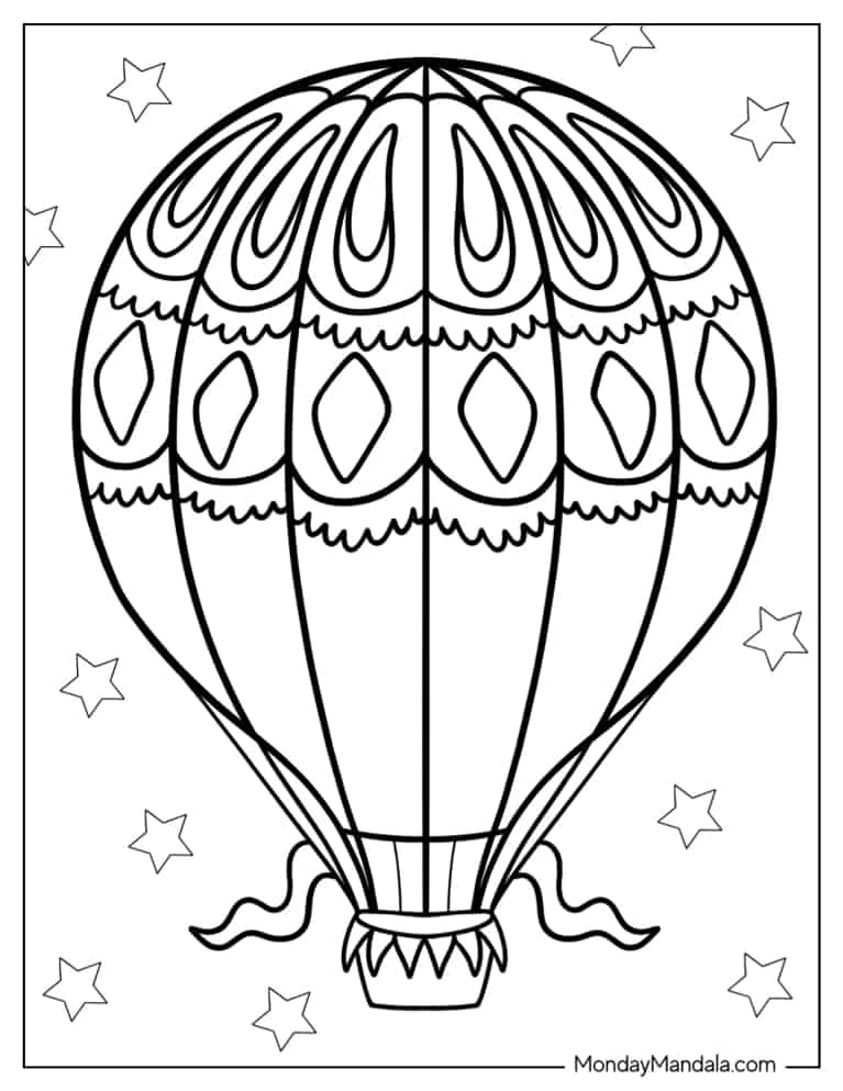 Hot air balloon coloring pages free pdf printables