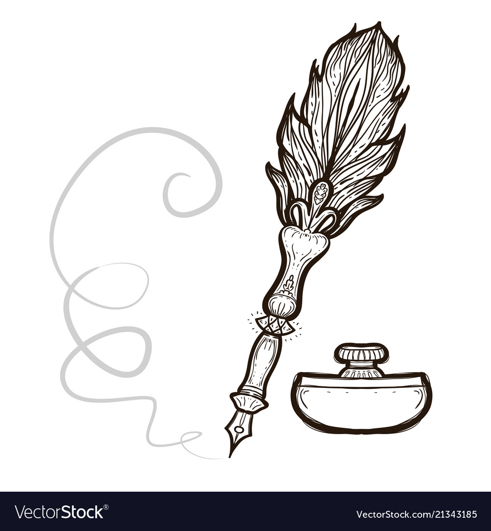 Feather fountain pen coloring book royalty free vector image