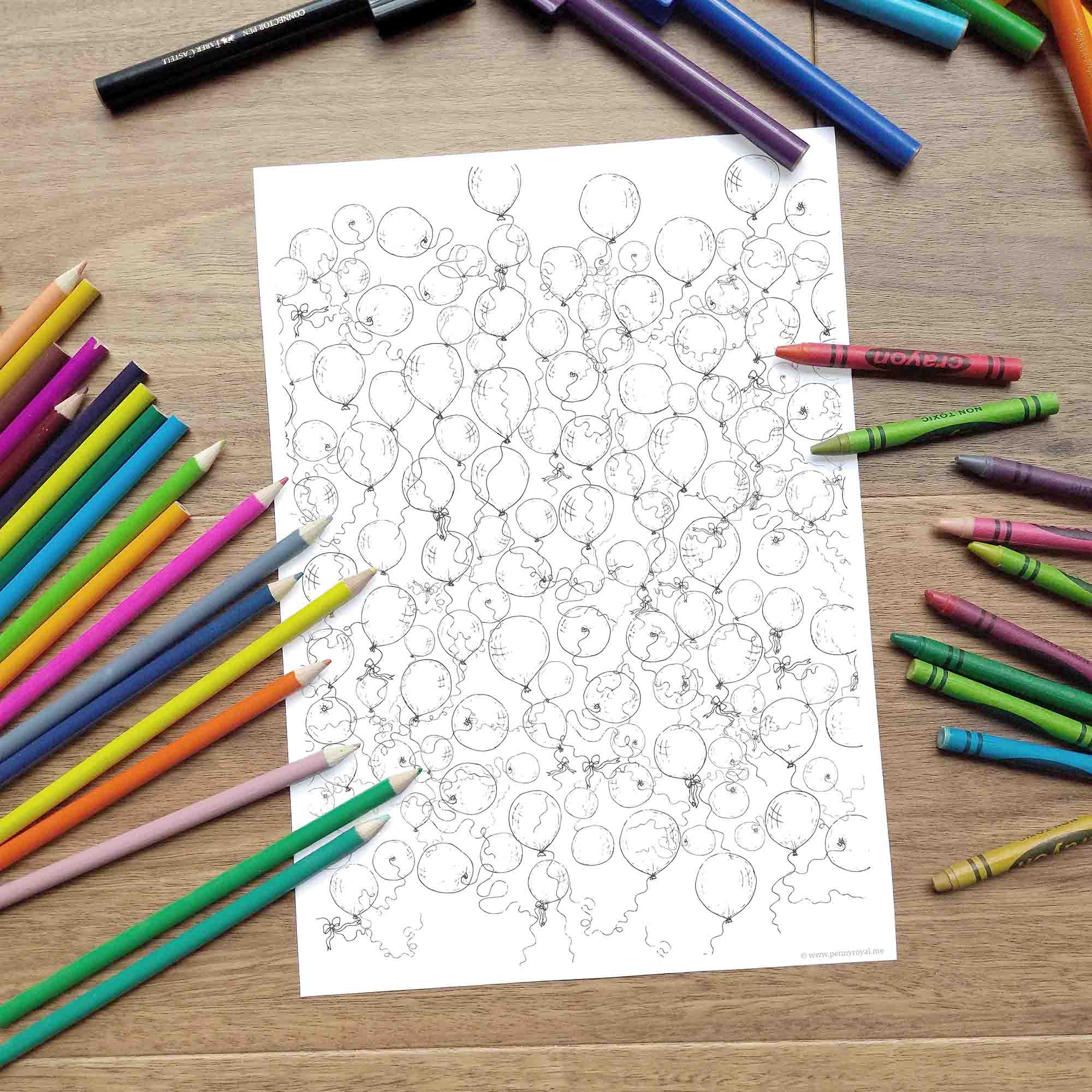 Sky full of balloons coloring page â digital download