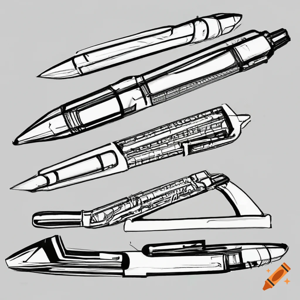 Futuristic pen high tech clean line art coloring book page strong outline on