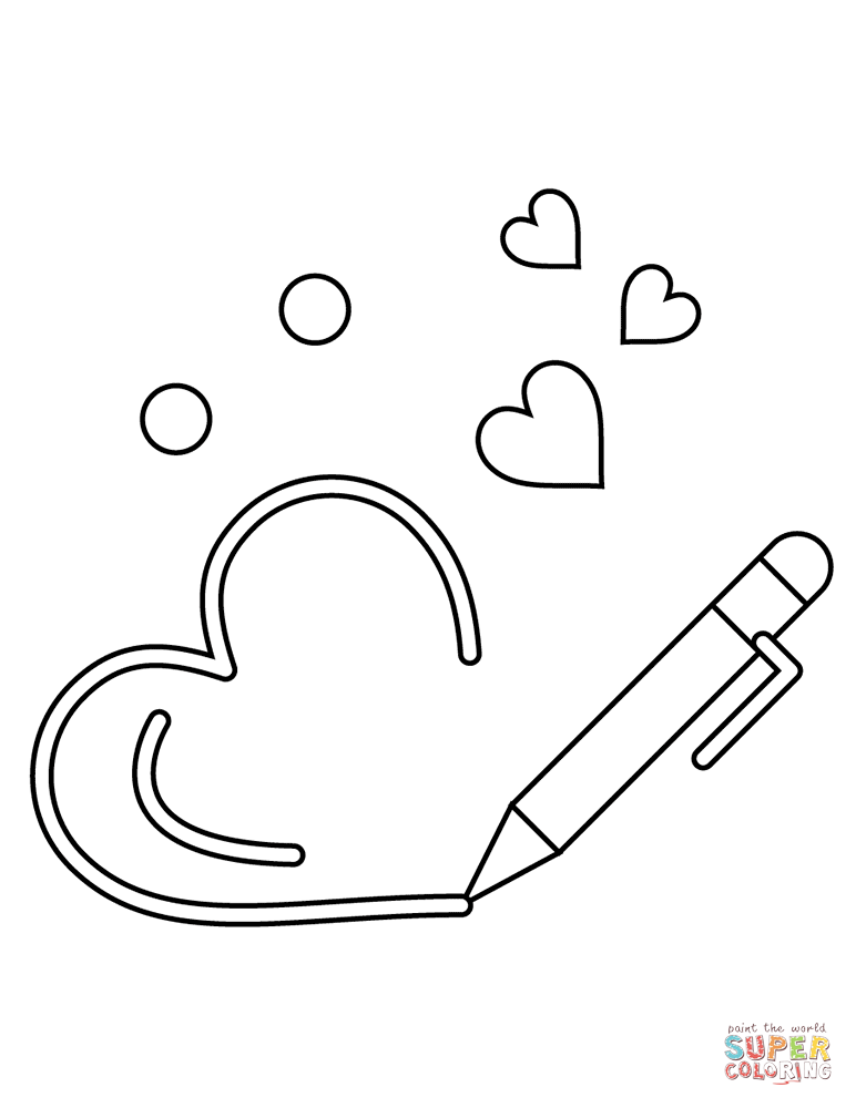 Valentines day love pen drawing hearts coloring page free printable coloring pages