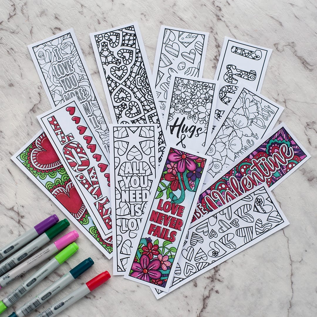 Free printable valentines day coloring bookmarks