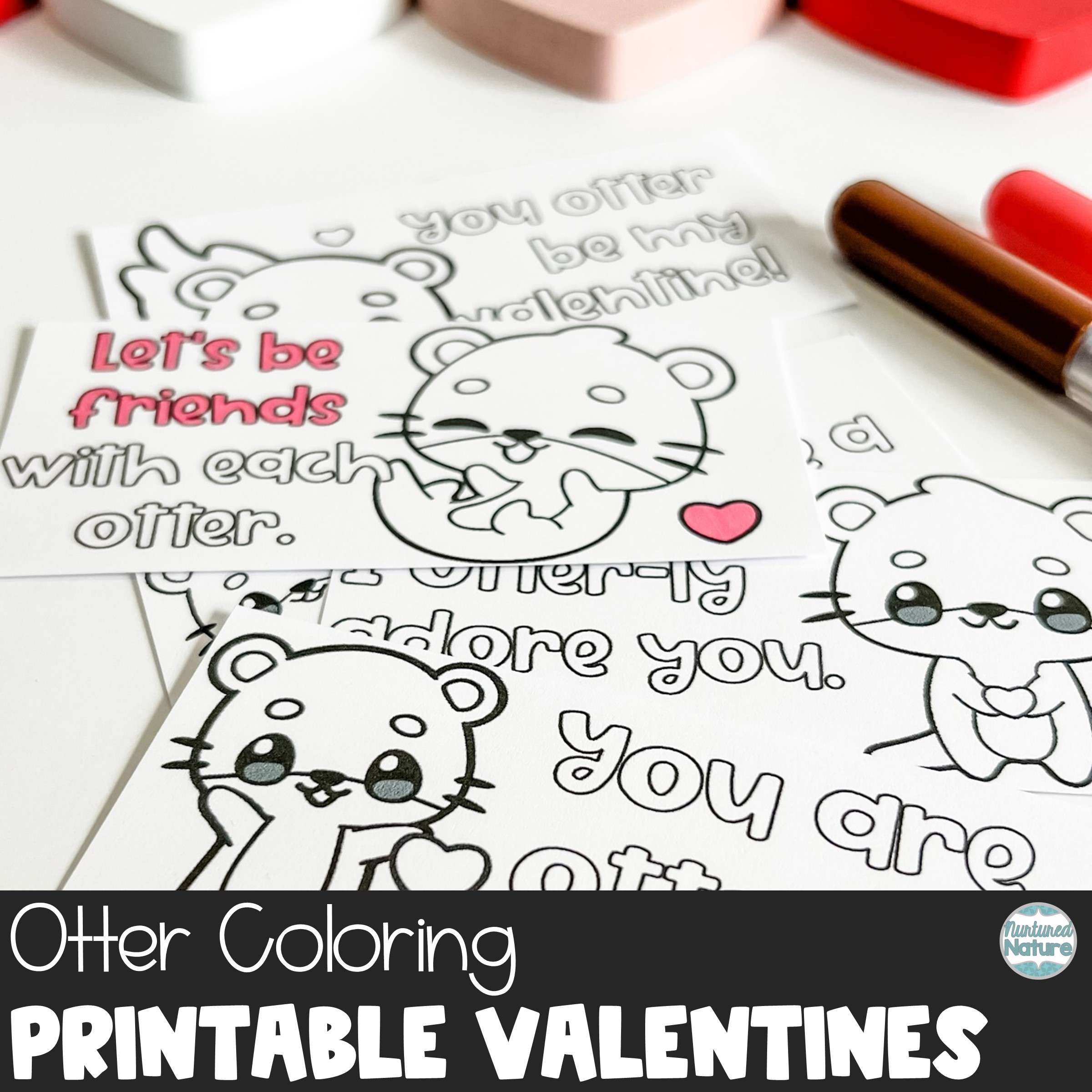 Otter coloring valentines day cards printable made by teachers