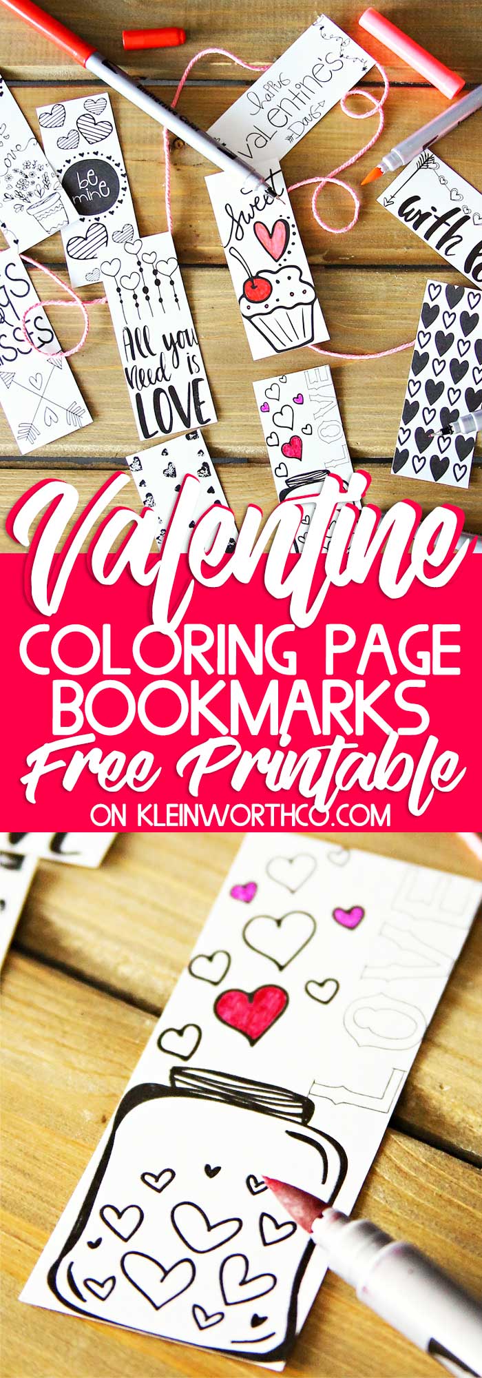 Valentine printable coloring page bookmarks