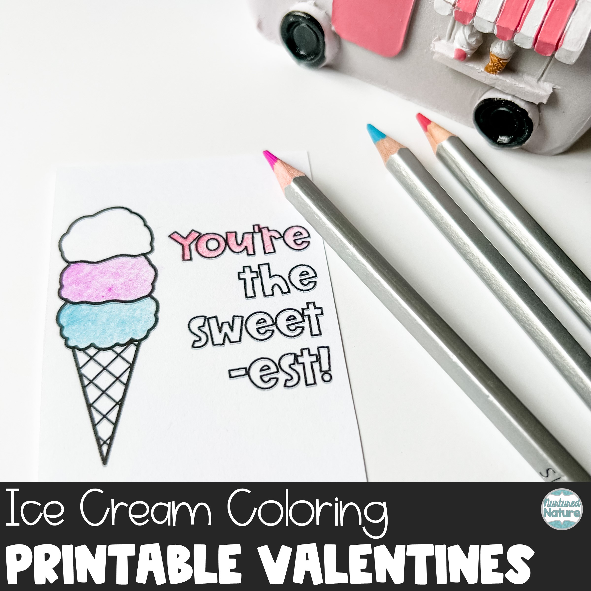 Ice cream coloring valentines day cards printable made by teachers