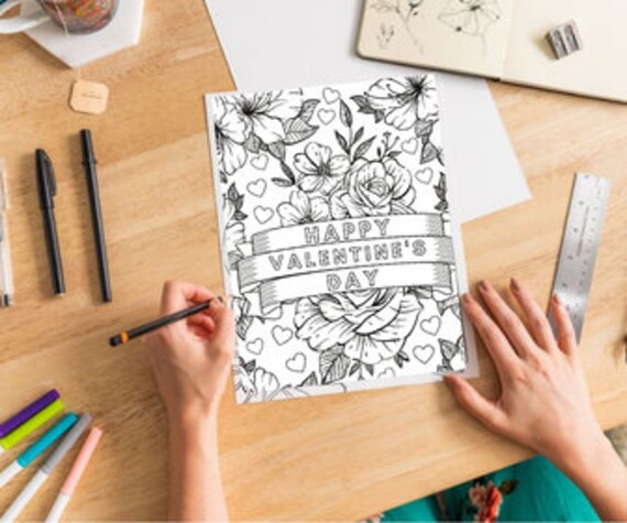 Printable coloring page coloring pages for adults kids coloring page valentines day coloring page floral coloring sheet