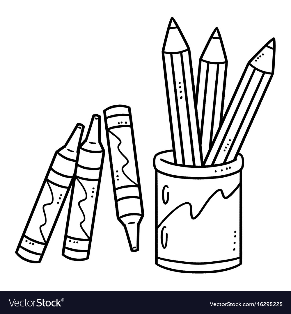 Pencil and crayons isolated coloring page for kids