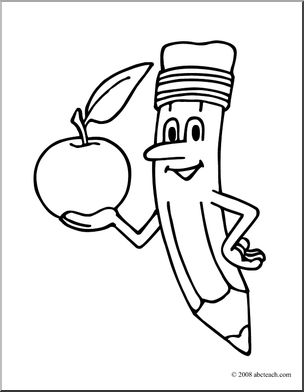 Clip art cartoon pencil w apple coloring page i