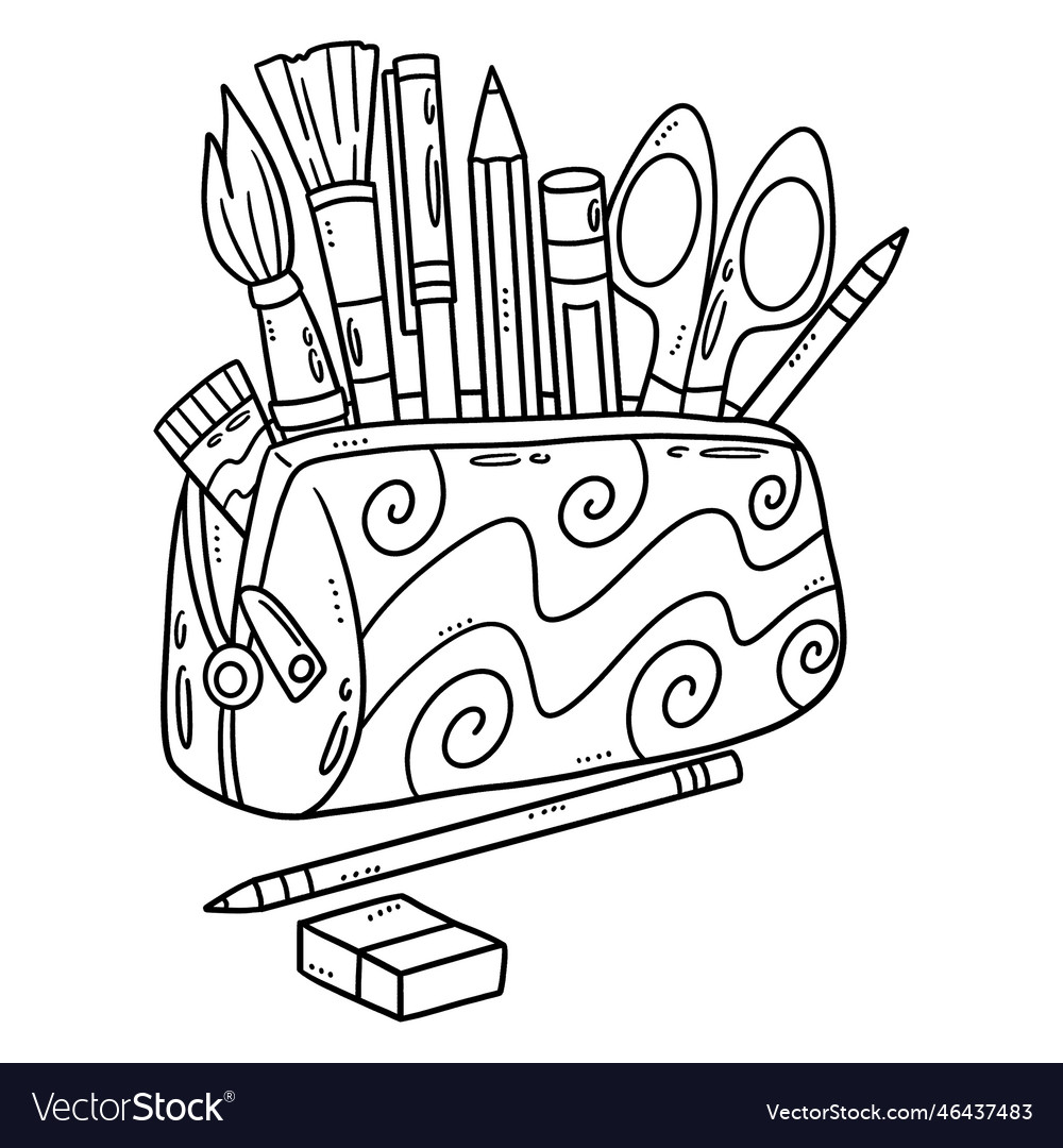 Back to school pencil case isolated coloring page vector image