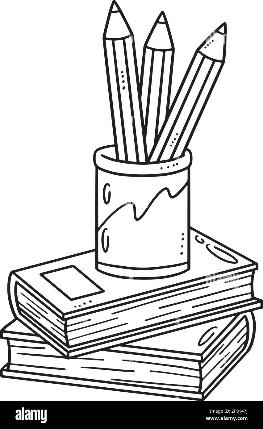 Pencil and books isolated coloring page for kids stock vector image art