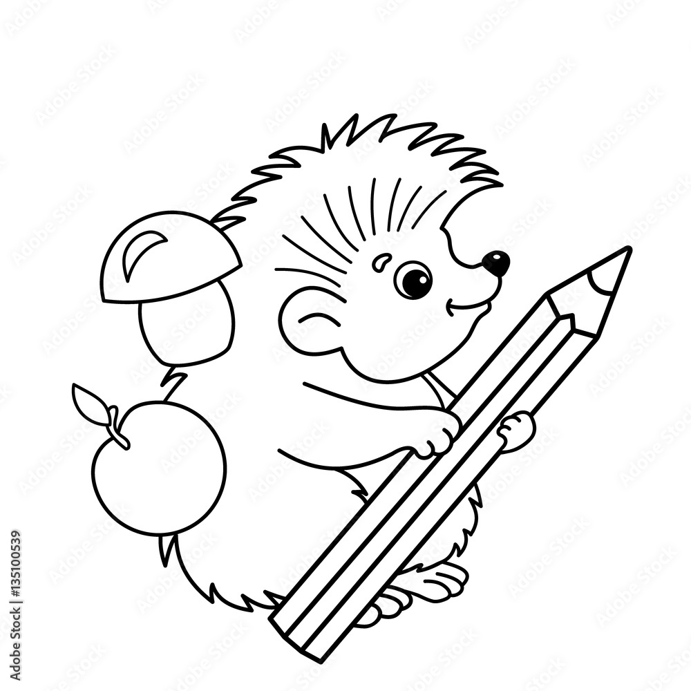 Coloring page outline of cartoon hedgehog with pencil coloring book for kids vector