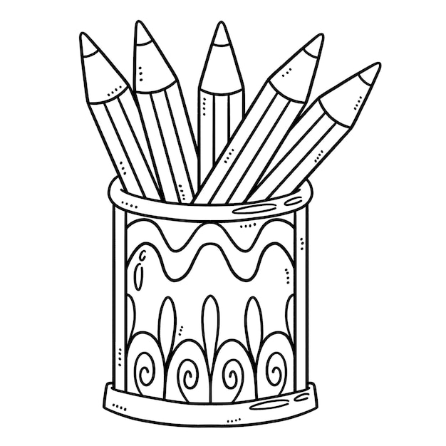 Premium vector pencils in cup isolated coloring page for kids